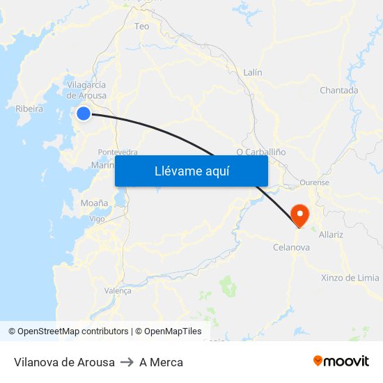 Vilanova de Arousa to A Merca map
