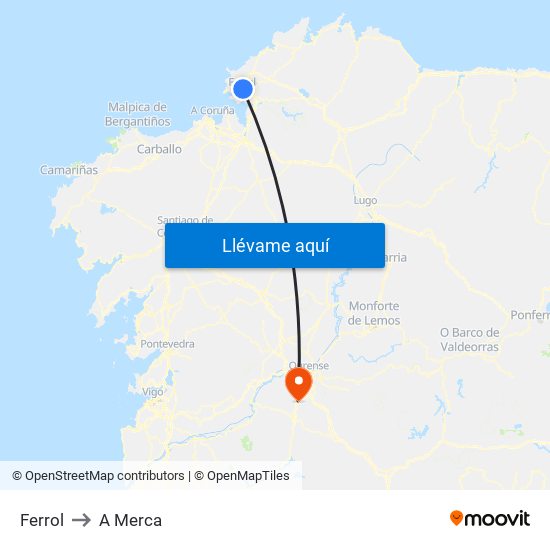 Ferrol to A Merca map
