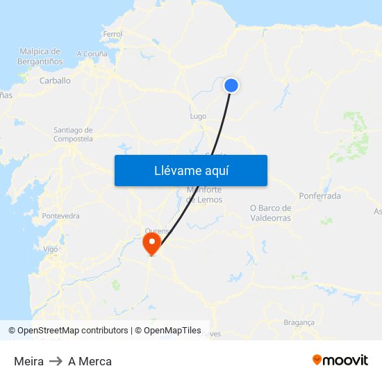 Meira to A Merca map