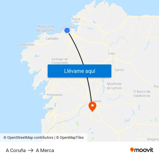 A Coruña to A Merca map