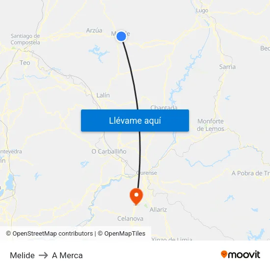Melide to A Merca map
