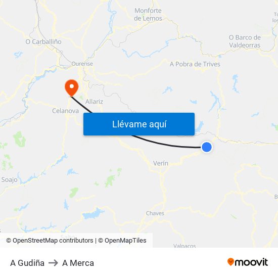 A Gudiña to A Merca map