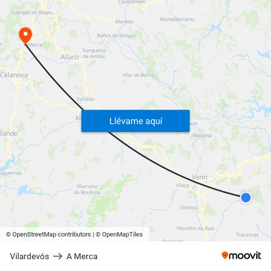 Vilardevós to A Merca map