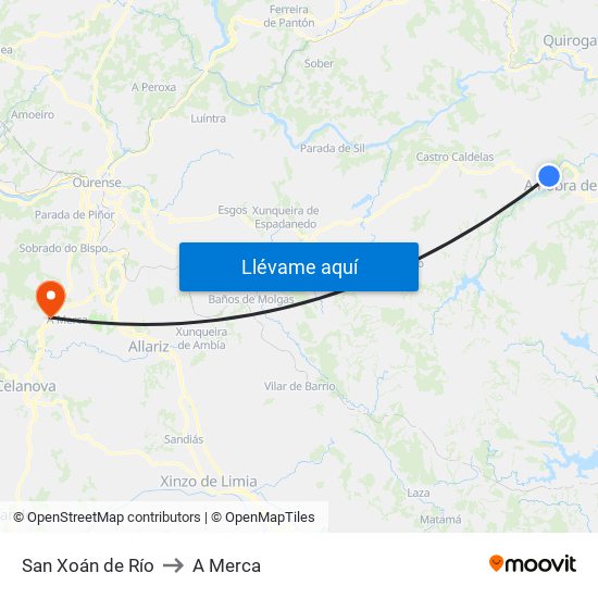 San Xoán de Río to A Merca map