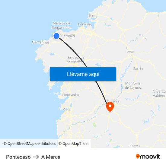 Ponteceso to A Merca map