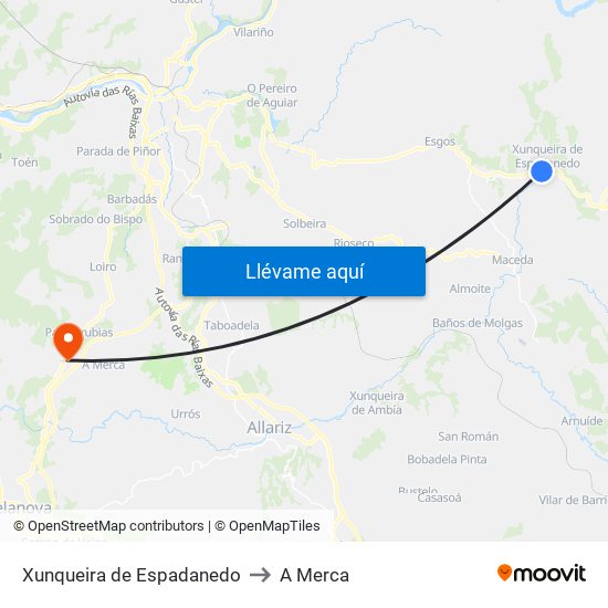 Xunqueira de Espadanedo to A Merca map