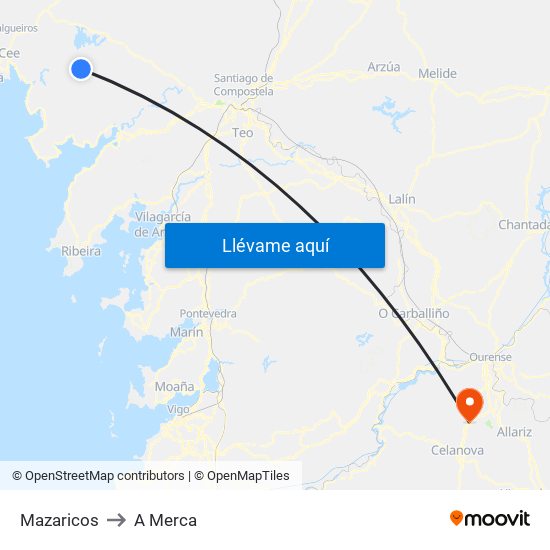Mazaricos to A Merca map