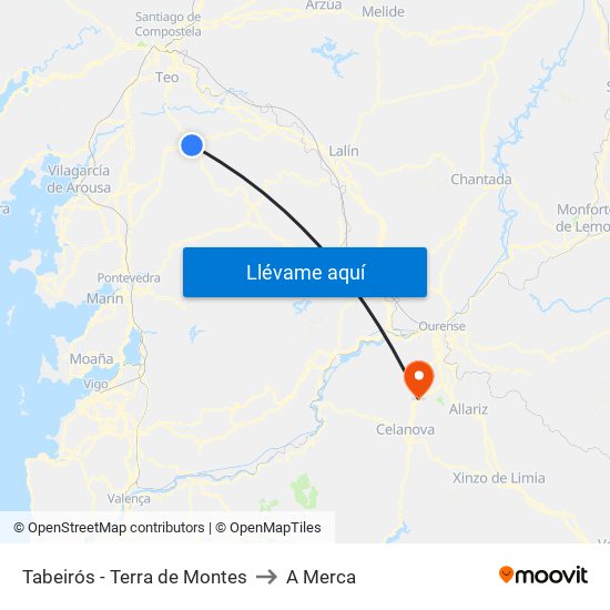 Tabeirós - Terra de Montes to A Merca map