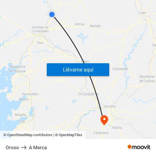 Oroso to A Merca map