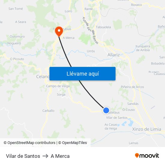 Vilar de Santos to A Merca map
