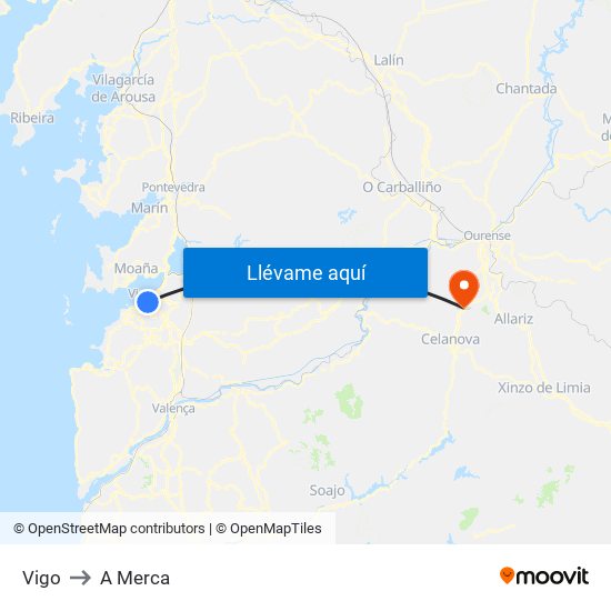 Vigo to A Merca map