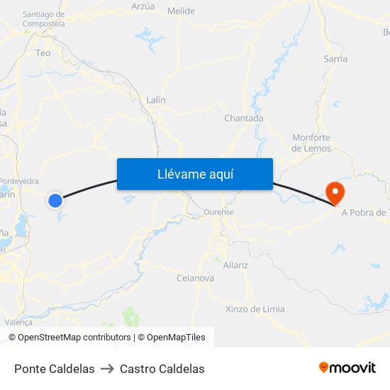 Ponte Caldelas to Castro Caldelas map