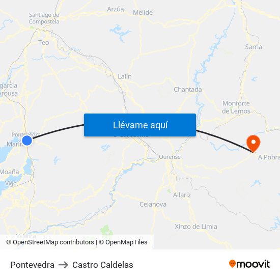 Pontevedra to Castro Caldelas map