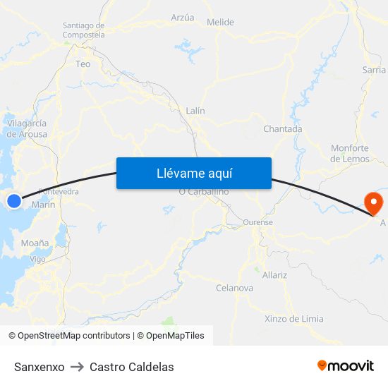 Sanxenxo to Castro Caldelas map