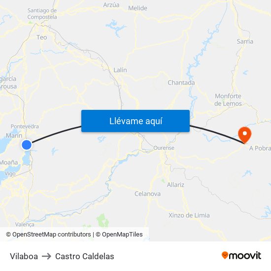 Vilaboa to Castro Caldelas map
