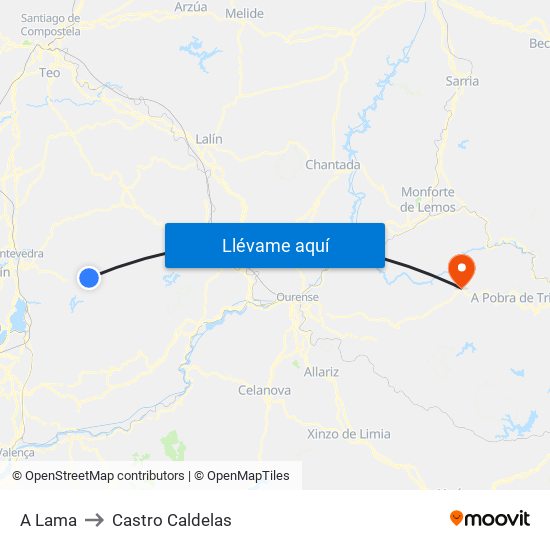 A Lama to Castro Caldelas map
