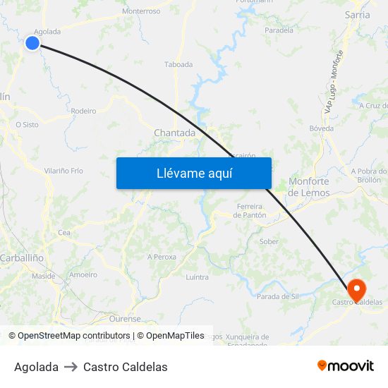 Agolada to Castro Caldelas map