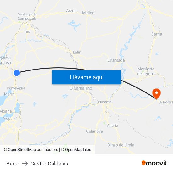 Barro to Castro Caldelas map