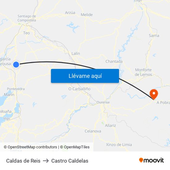 Caldas de Reis to Castro Caldelas map