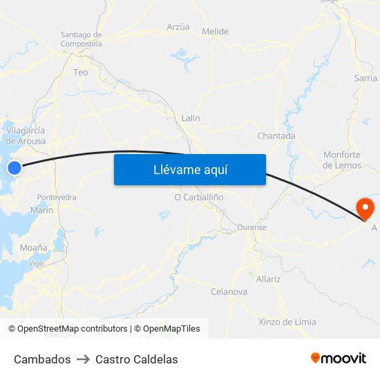 Cambados to Castro Caldelas map