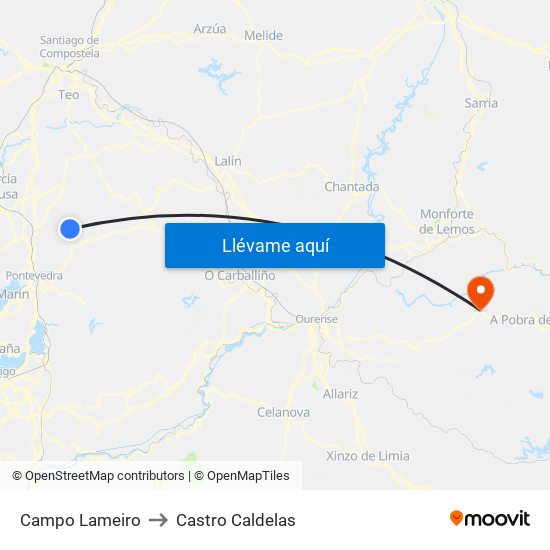 Campo Lameiro to Castro Caldelas map