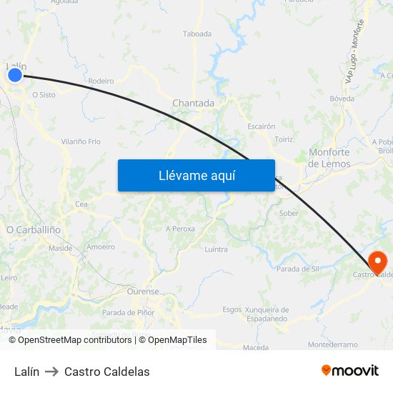 Lalín to Castro Caldelas map