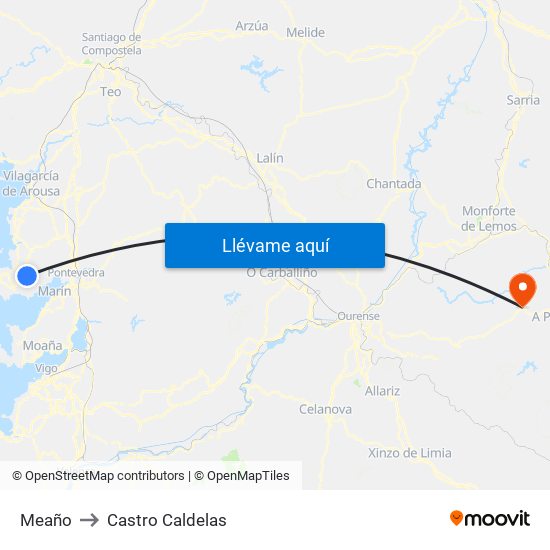 Meaño to Castro Caldelas map