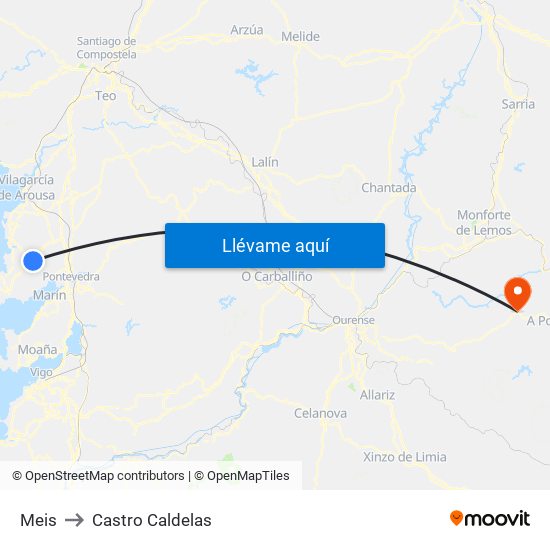 Meis to Castro Caldelas map