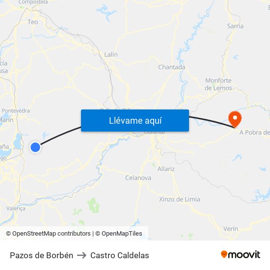 Pazos de Borbén to Castro Caldelas map
