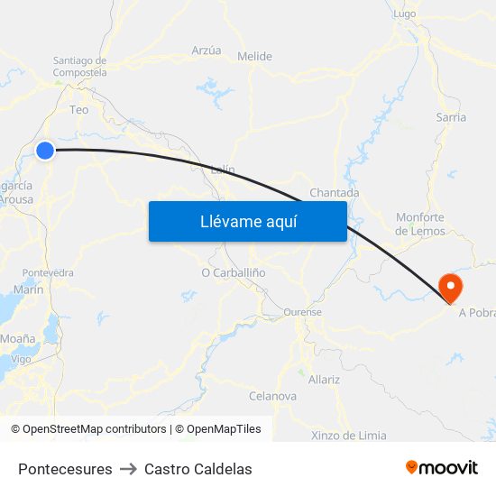 Pontecesures to Castro Caldelas map