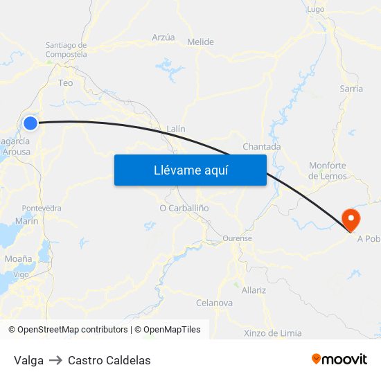 Valga to Castro Caldelas map