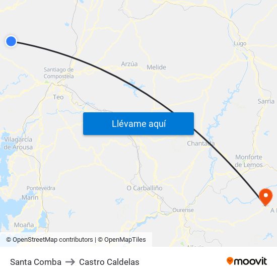 Santa Comba to Castro Caldelas map