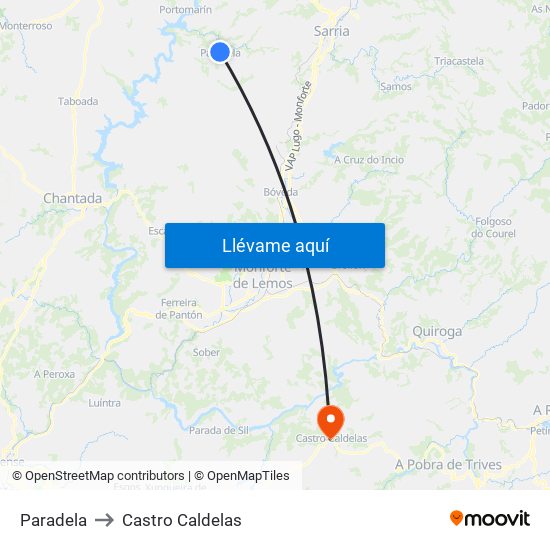 Paradela to Castro Caldelas map