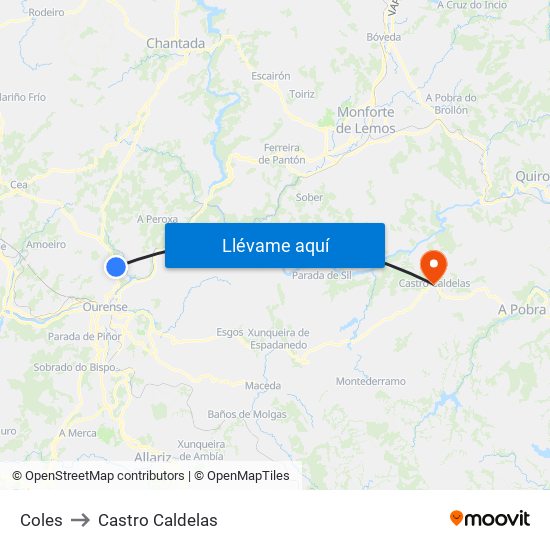 Coles to Castro Caldelas map