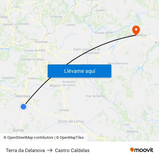 Terra da Celanova to Castro Caldelas map
