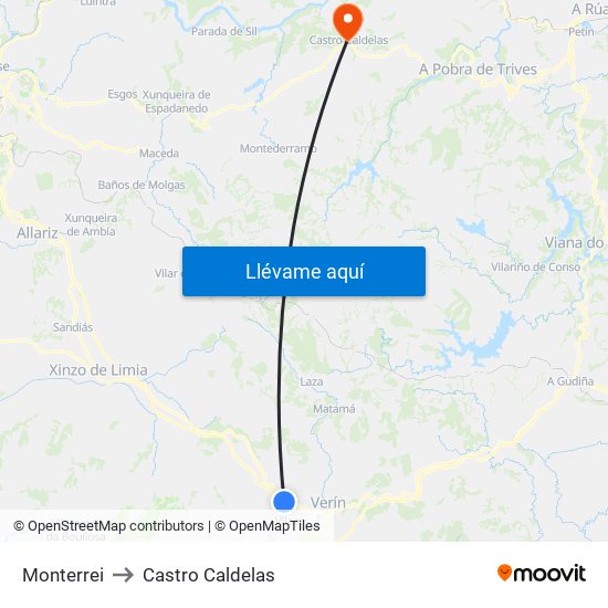 Monterrei to Castro Caldelas map
