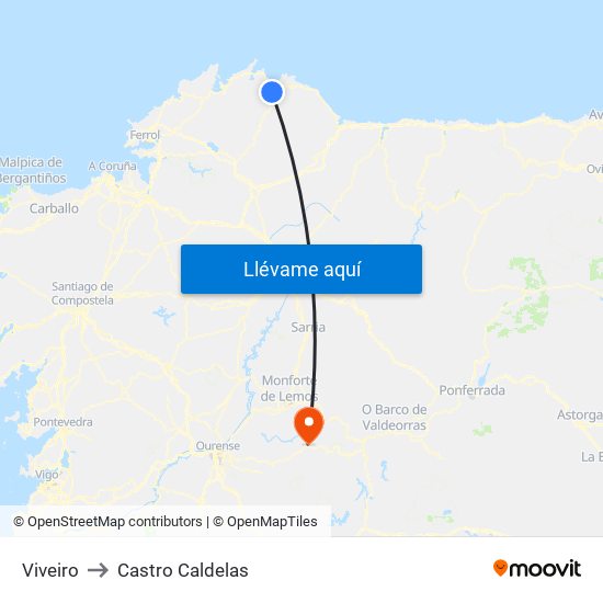 Viveiro to Castro Caldelas map