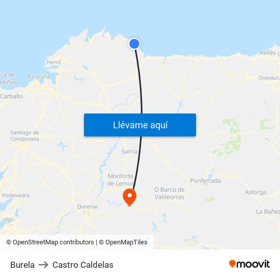 Burela to Castro Caldelas map
