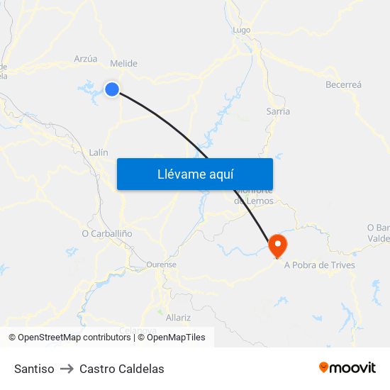 Santiso to Castro Caldelas map