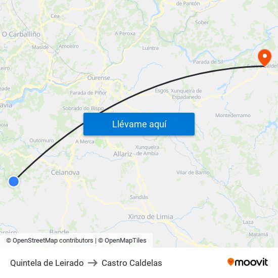 Quintela de Leirado to Castro Caldelas map