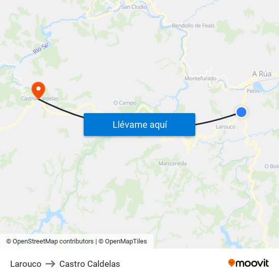 Larouco to Castro Caldelas map
