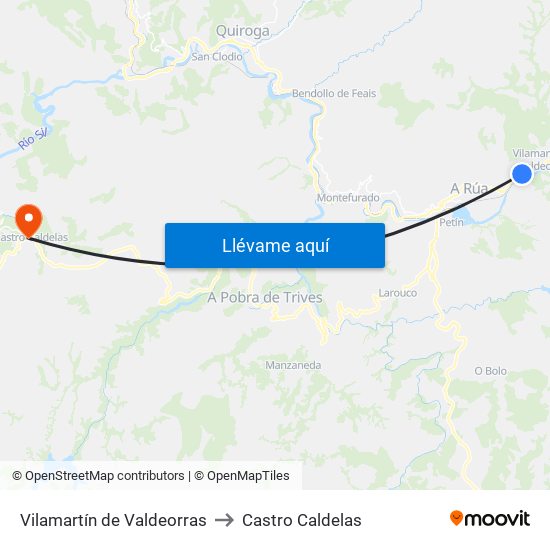 Vilamartín de Valdeorras to Castro Caldelas map