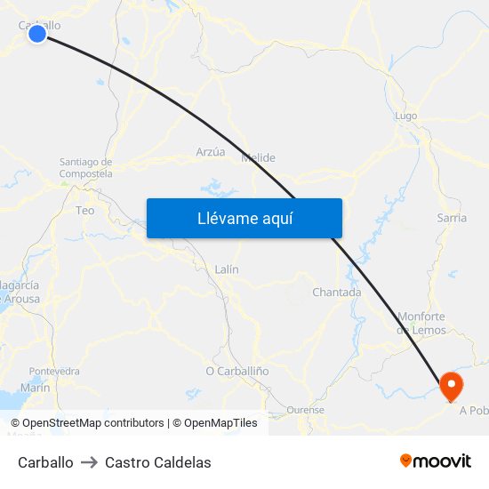 Carballo to Castro Caldelas map