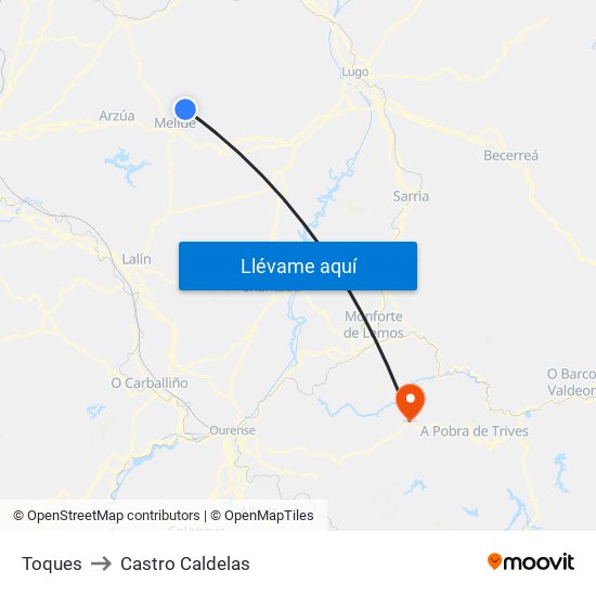 Toques to Castro Caldelas map