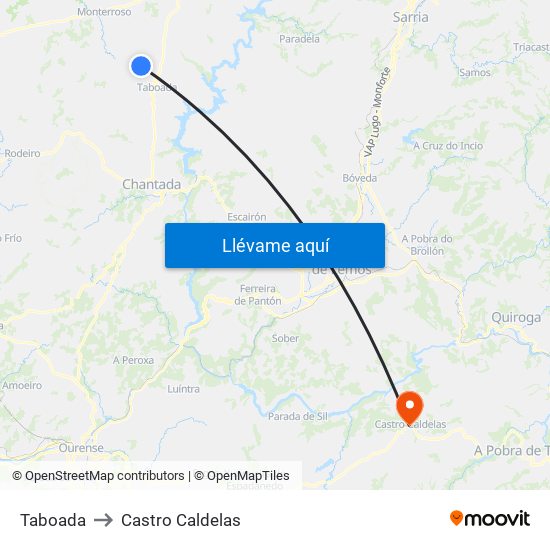 Taboada to Castro Caldelas map