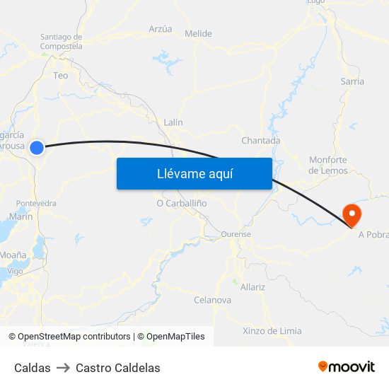 Caldas to Castro Caldelas map