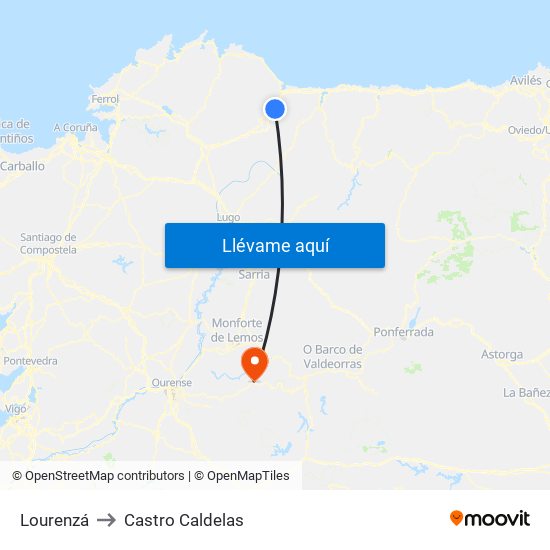 Lourenzá to Castro Caldelas map