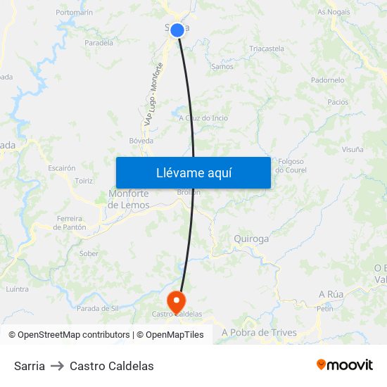 Sarria to Castro Caldelas map