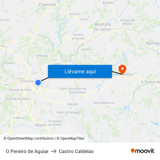 O Pereiro de Aguiar to Castro Caldelas map