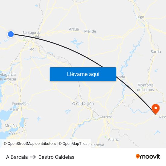 A Barcala to Castro Caldelas map